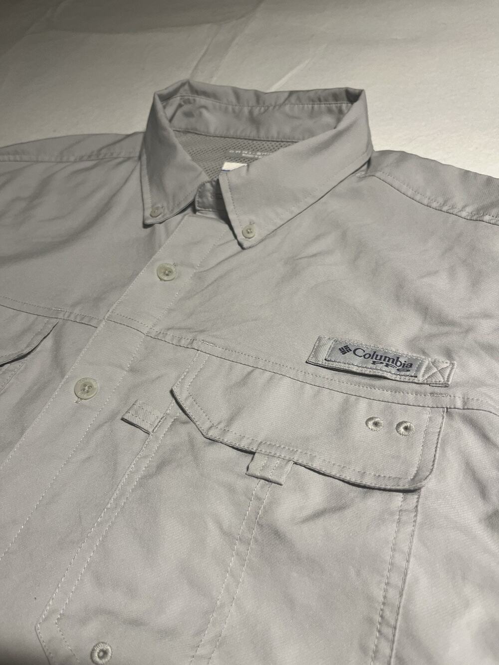 Columbia PFG Omni-Shield Blood ’N Guts Men’s Medium Fishing Shirt Gray Short Slv